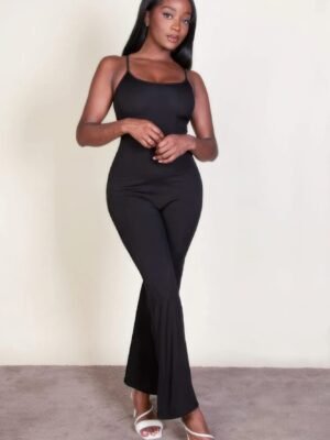 Ribbed sleeveless wide leg jumpsuit