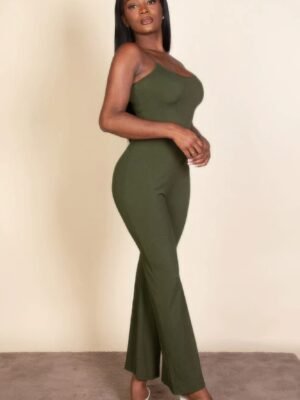 Ribbed sleeveless wide leg jumpsuit