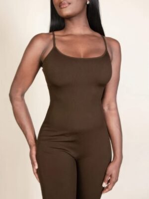 Ribbed sleeveless wide leg jumpsuit