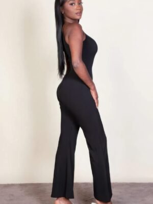 Ribbed sleeveless wide leg jumpsuit