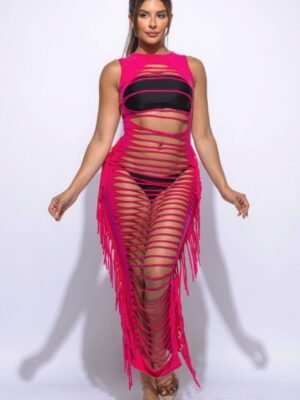 Fringe Cut Out Maxi Dress