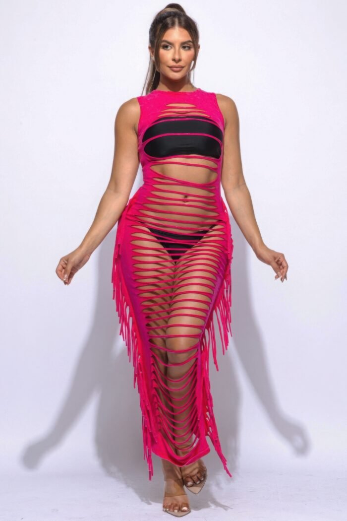 Fringe cut out maxi dress