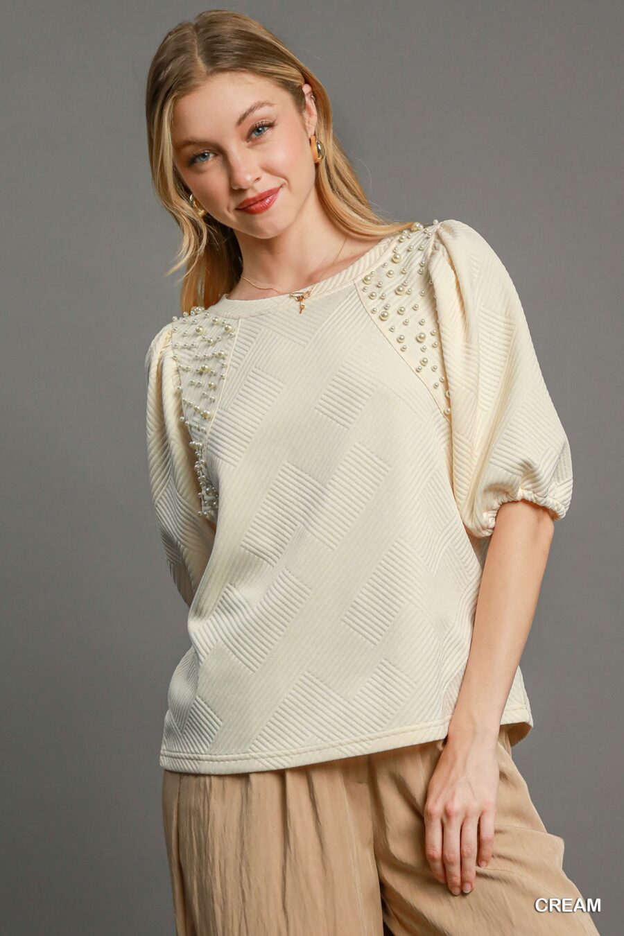 Puff sleeve knit top