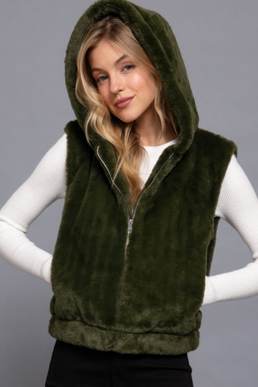 Hoodie faux fur vest