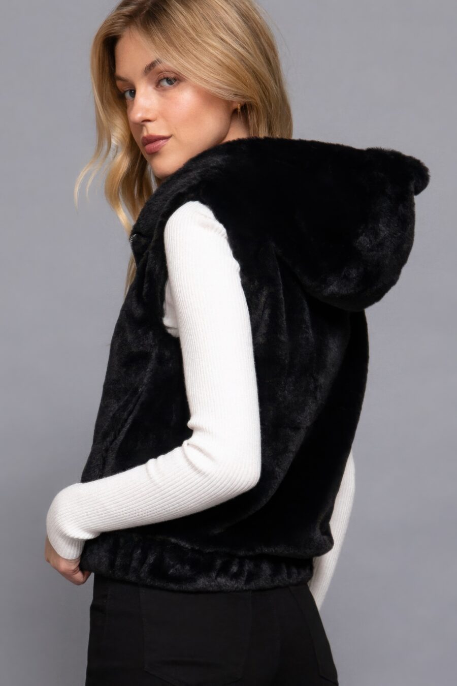 Hoodie faux fur vest