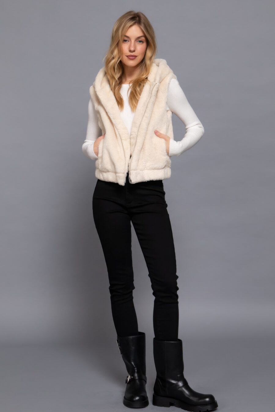 Hoodie faux fur vest