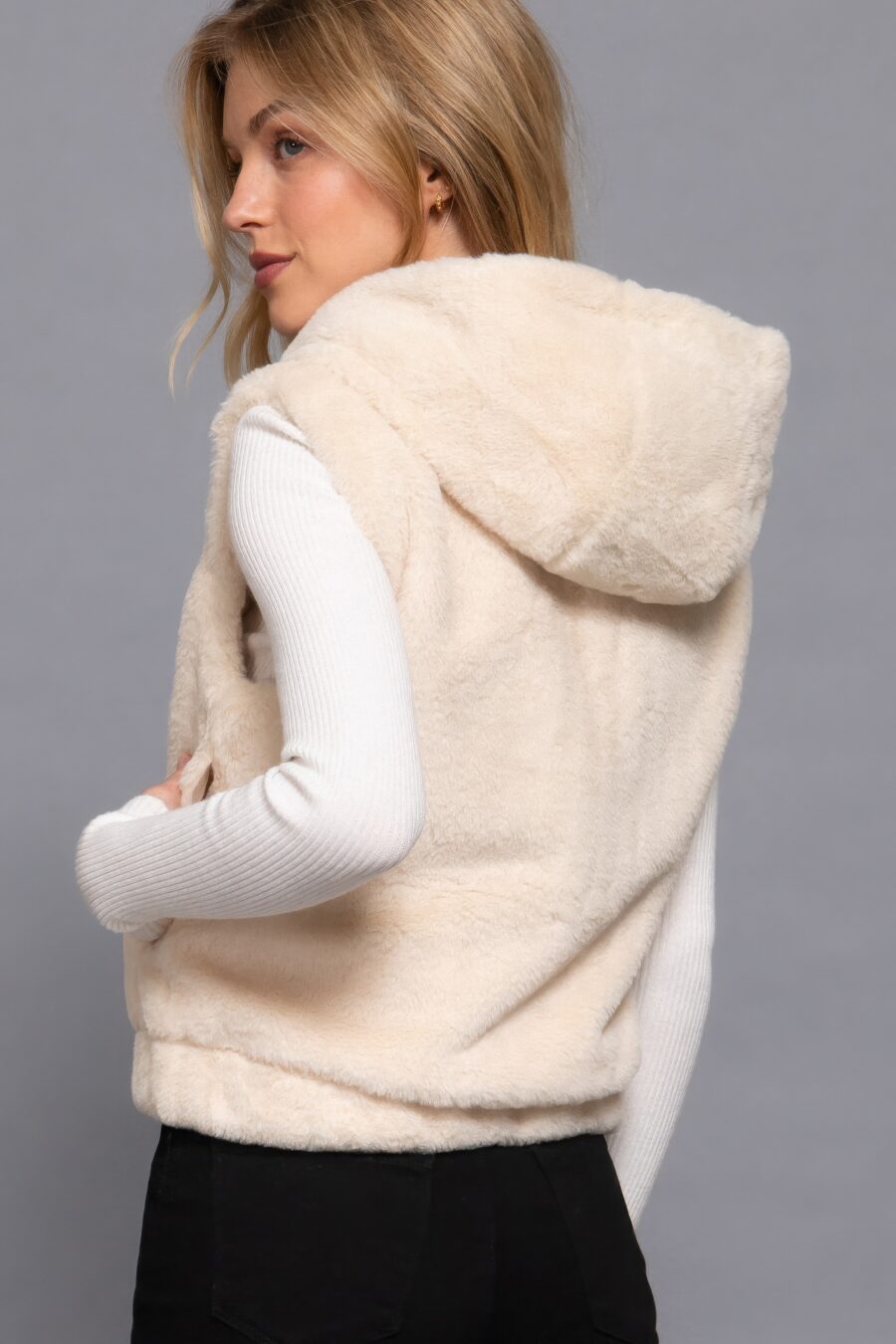 Hoodie faux fur vest