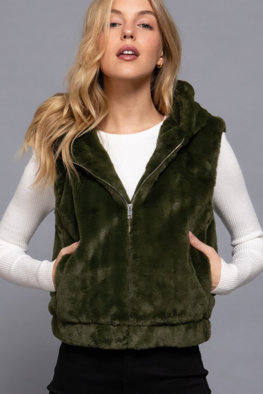 Hoodie faux fur vest