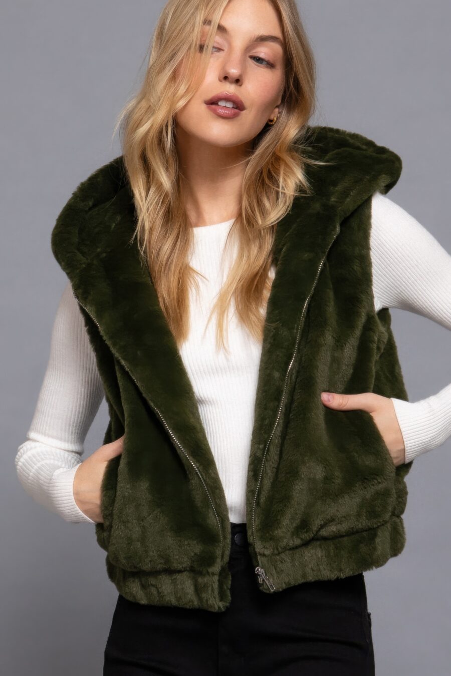 Hoodie faux fur vest