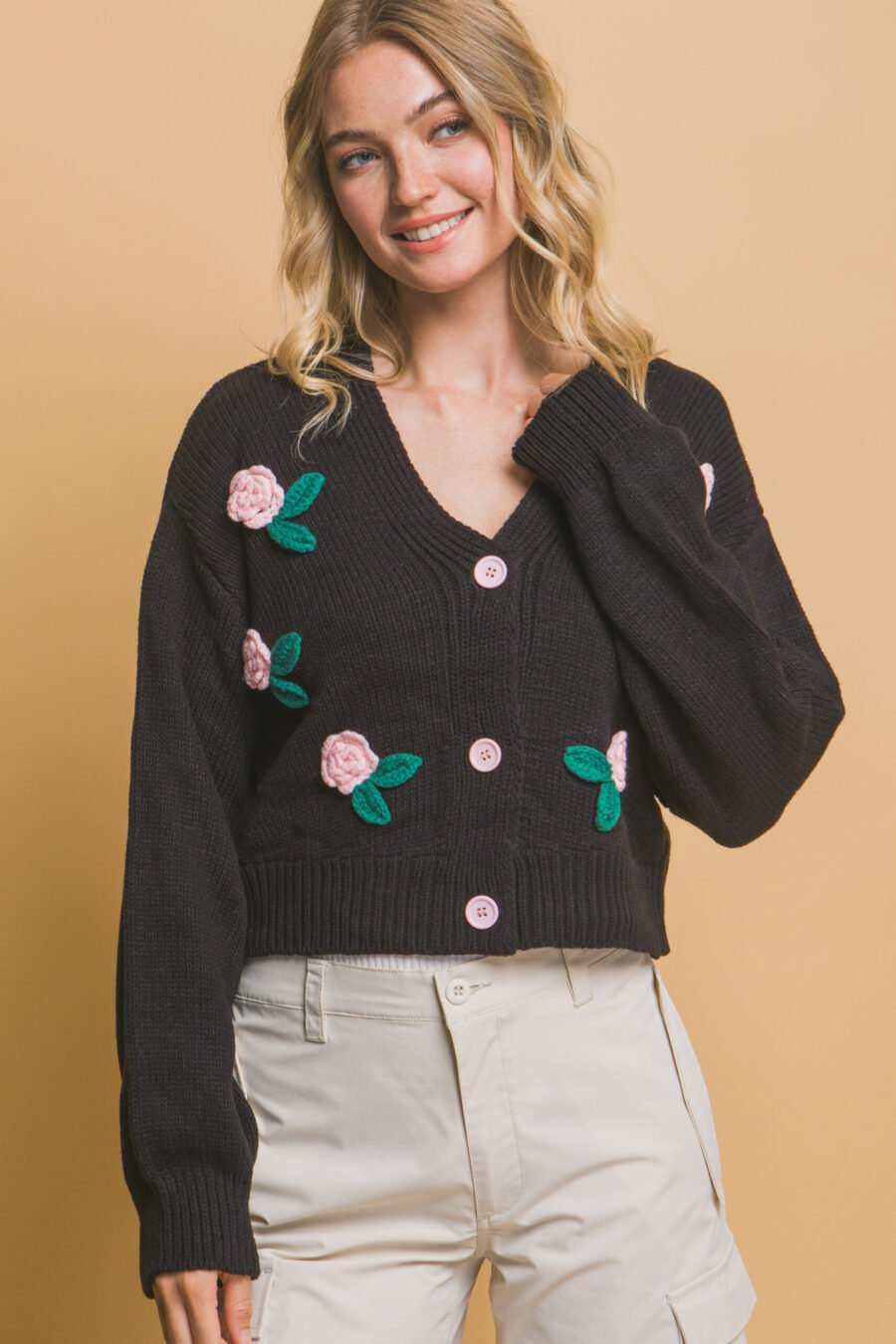 Mid cropped flower cardigan - image 21