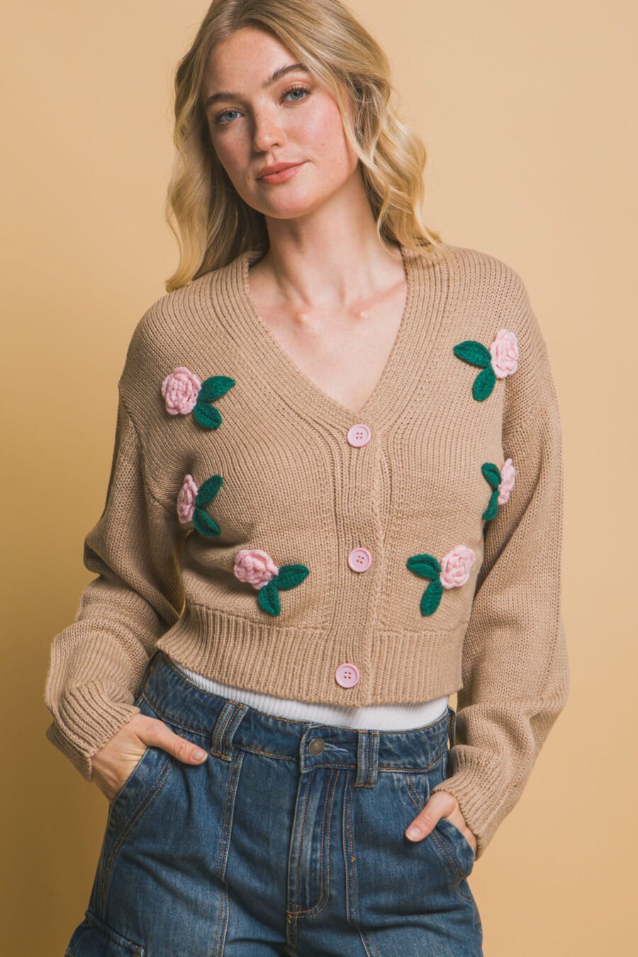 Mid cropped flower cardigan - image 14