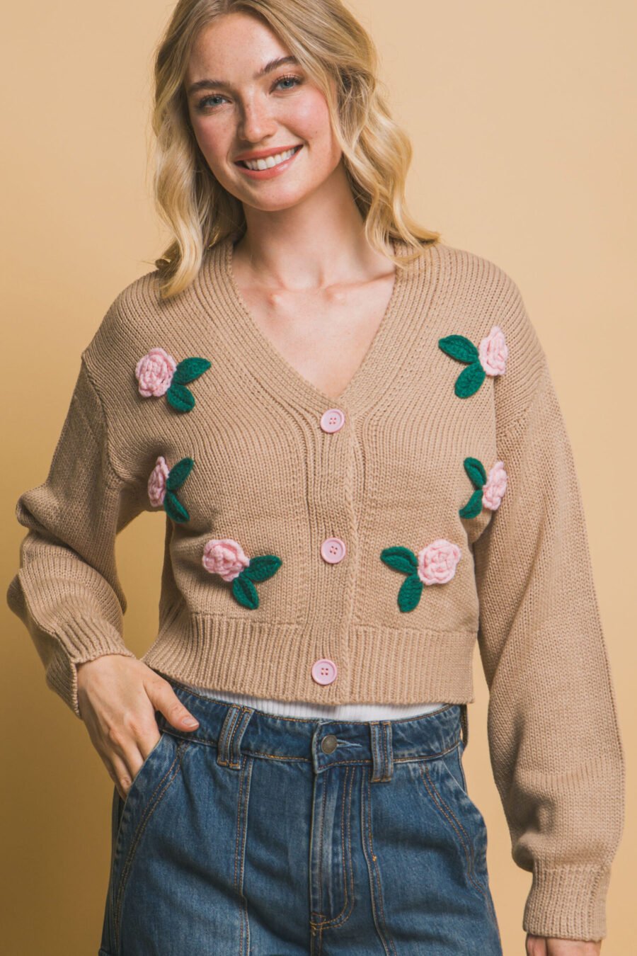 Mid cropped flower cardigan - image 16