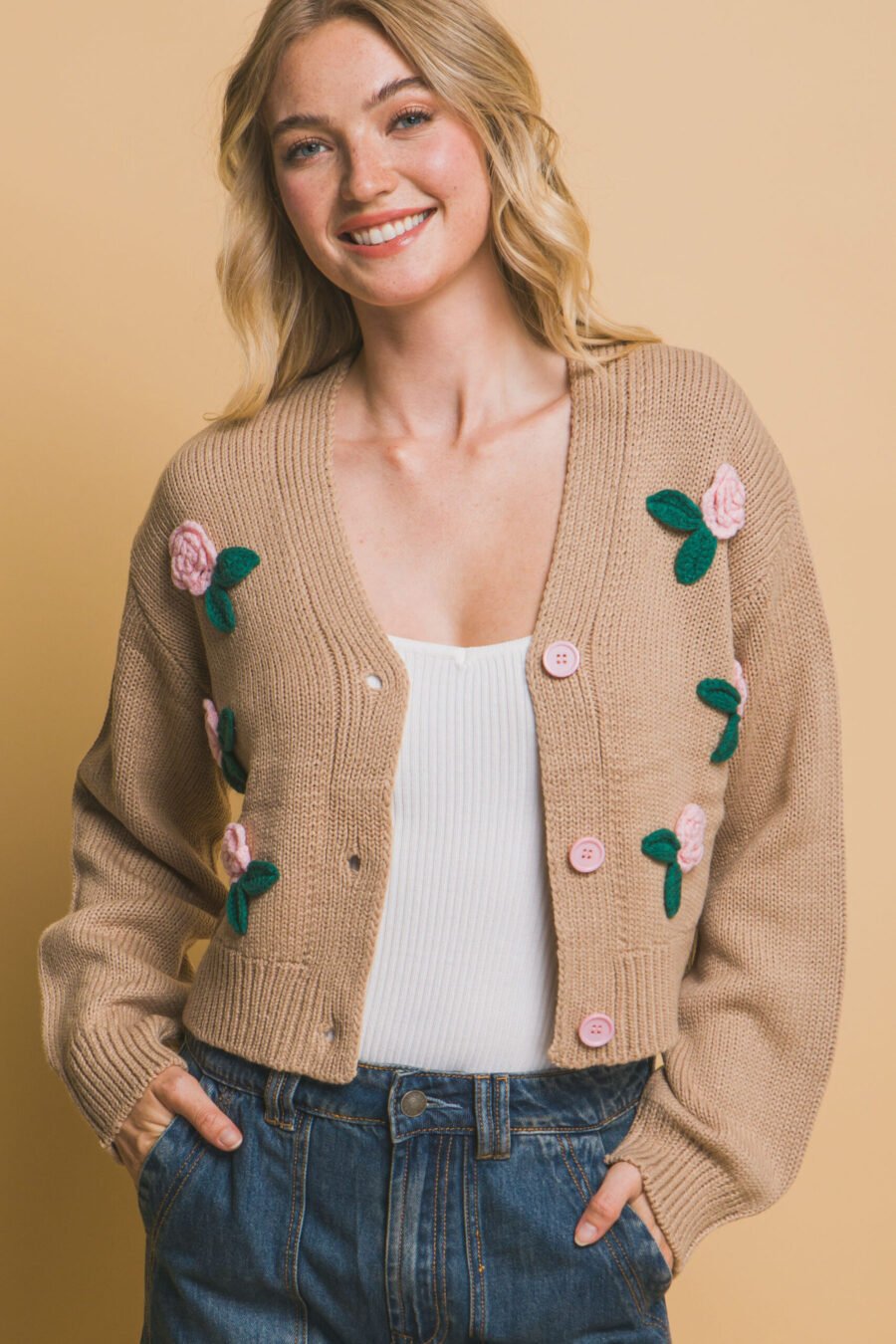Mid cropped flower cardigan - image 17