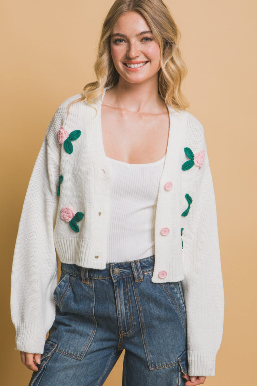 Mid cropped flower cardigan - image 7