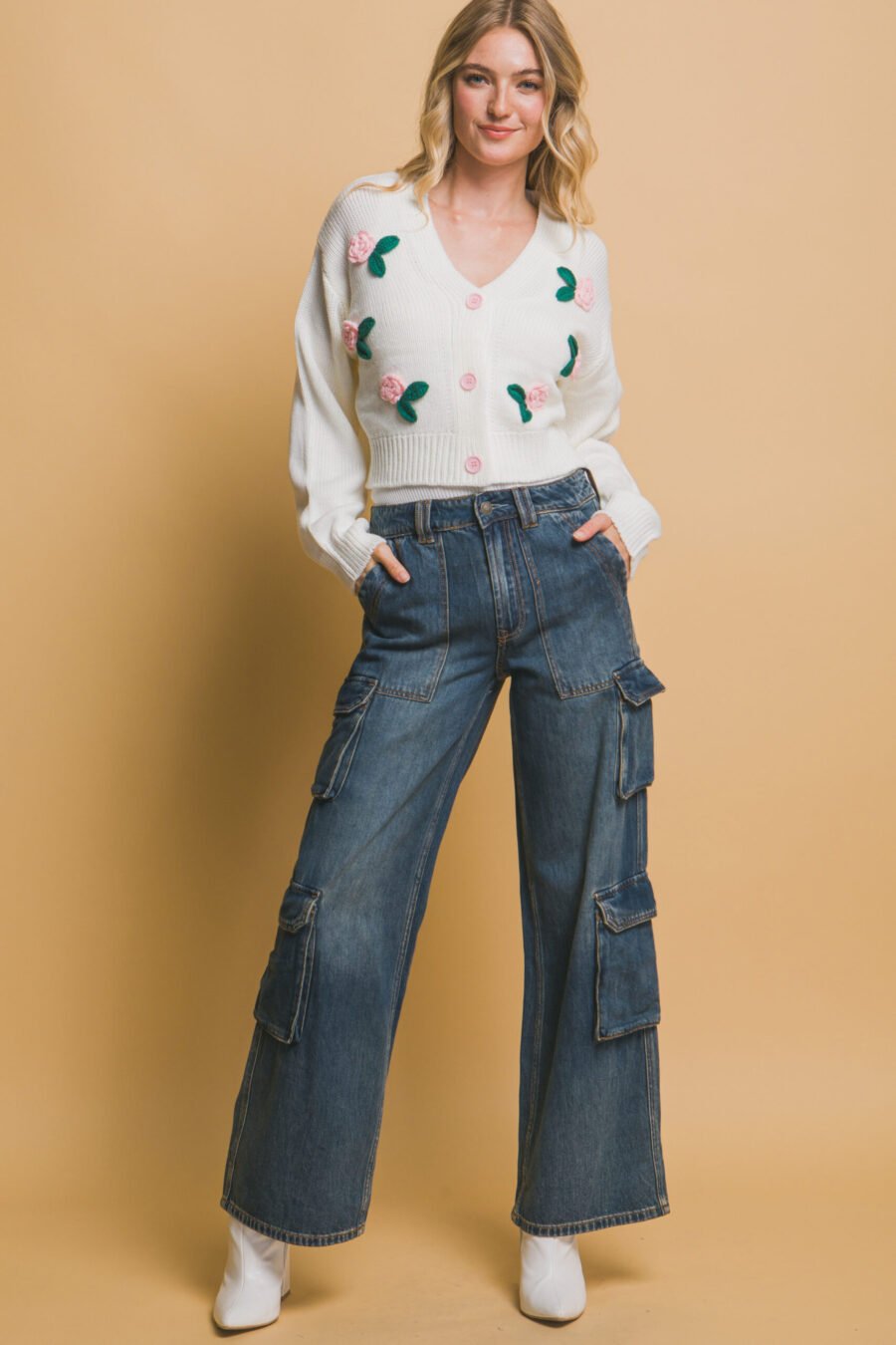 Mid cropped flower cardigan - image 8