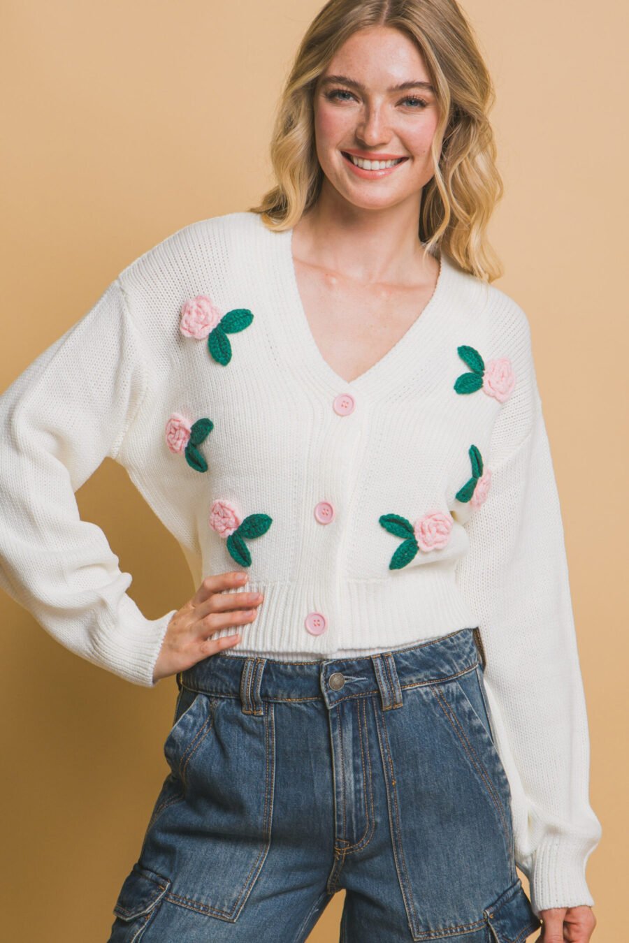 Mid cropped flower cardigan - image 9