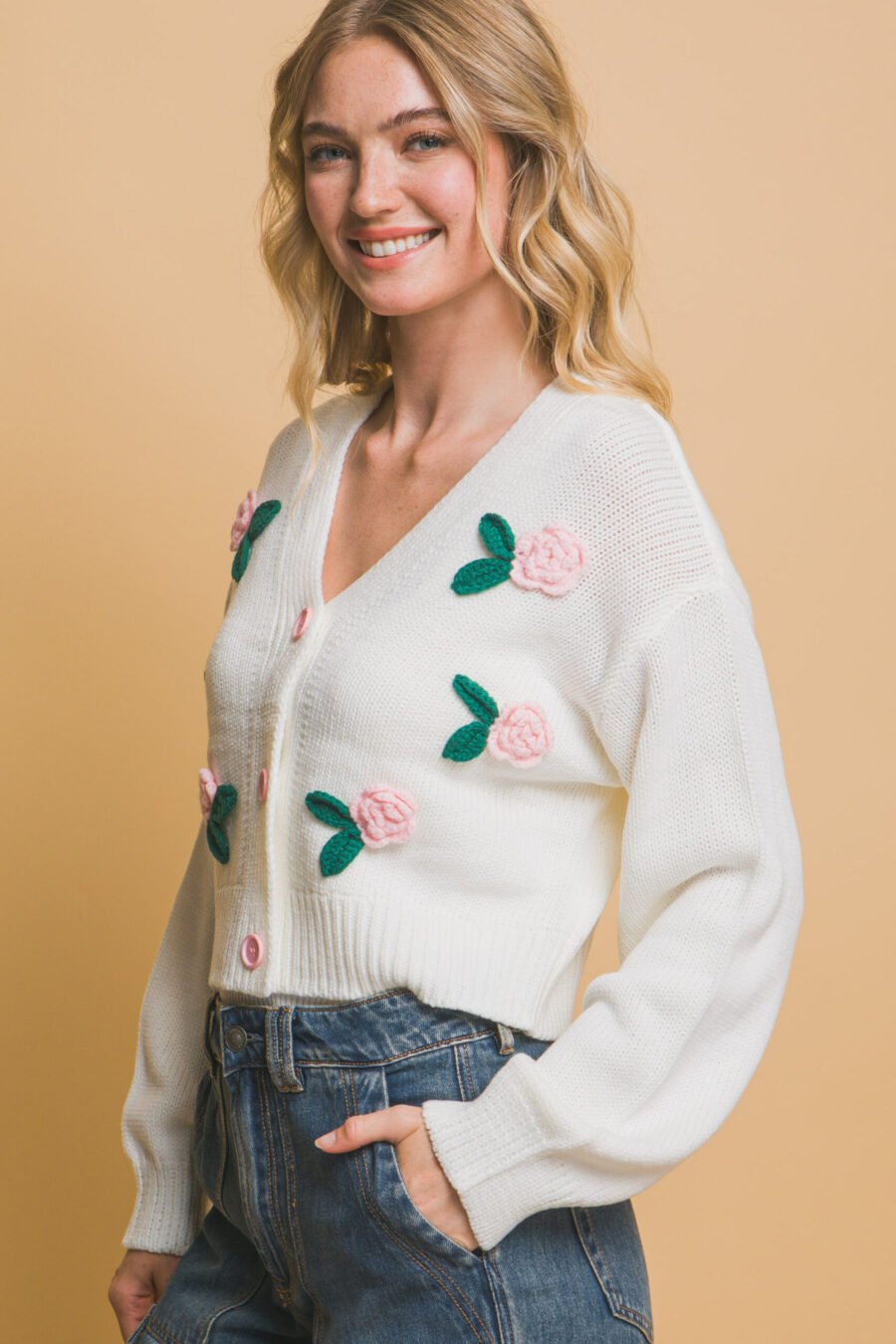 Mid cropped flower cardigan - image 10