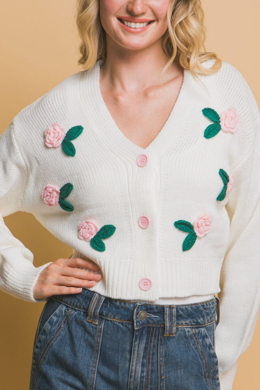 Mid cropped flower cardigan - image 11