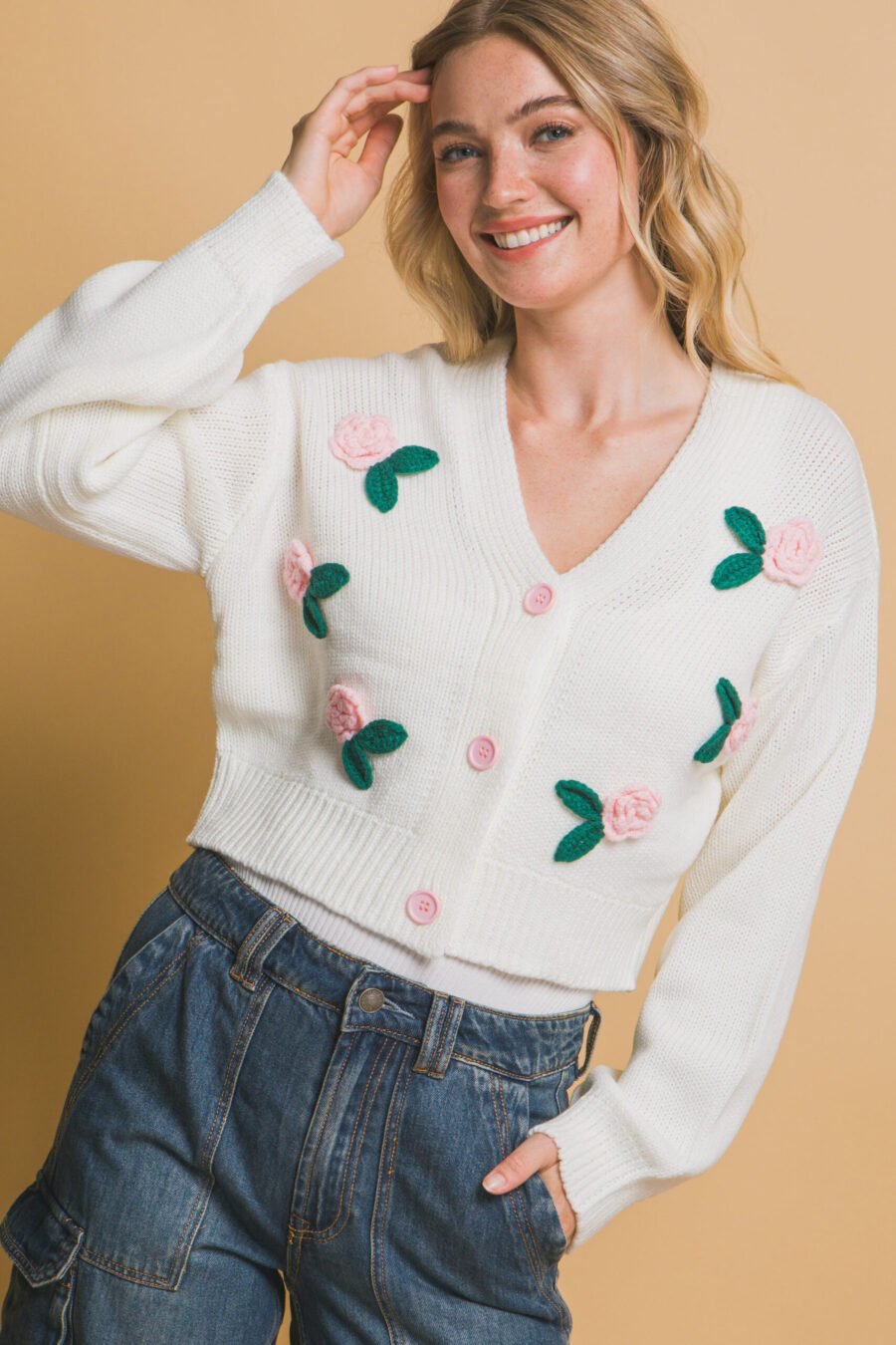 Mid cropped flower cardigan - image 12