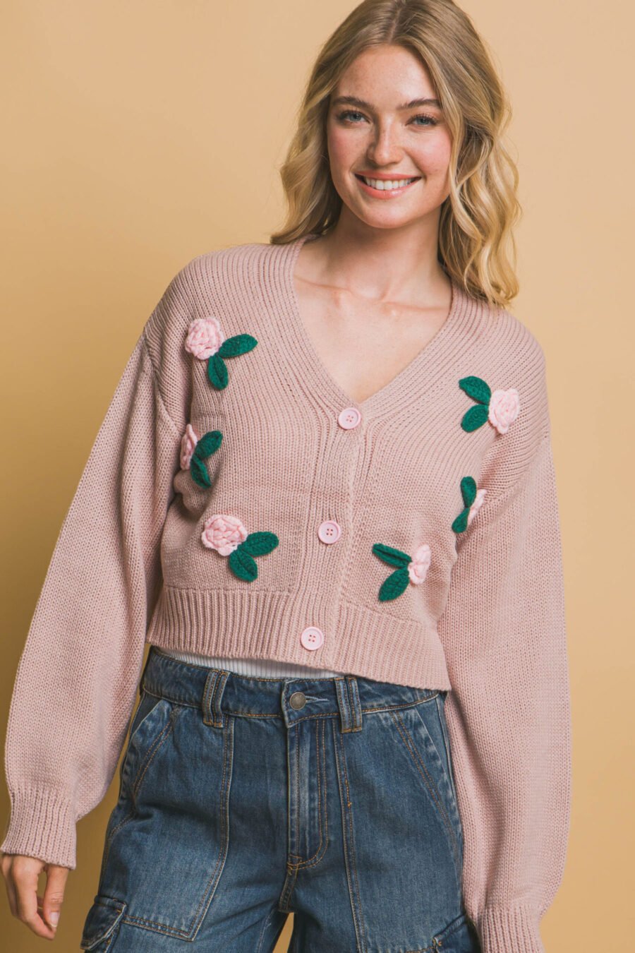 Mid cropped flower cardigan - image 2