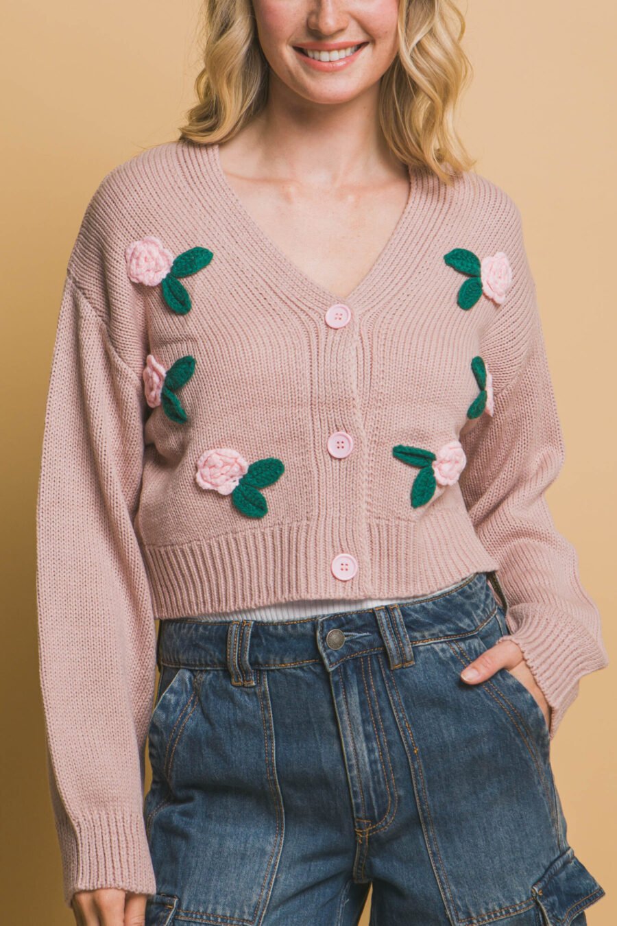 Mid cropped flower cardigan - image 4