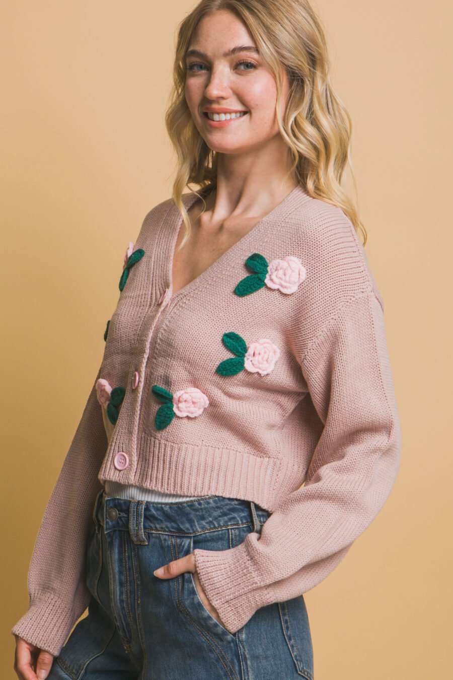 Mid cropped flower cardigan - image 6