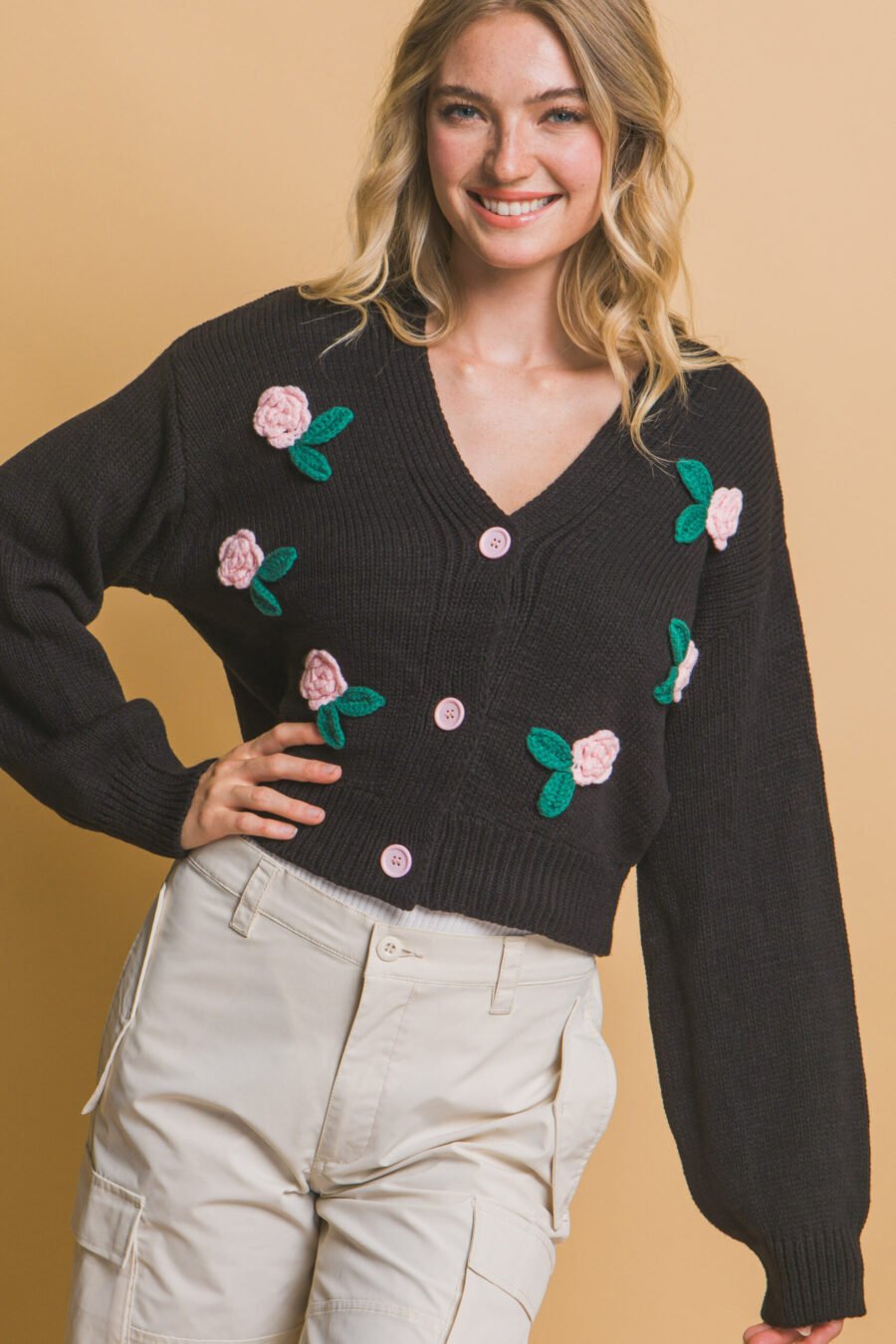Mid cropped flower cardigan - image 23