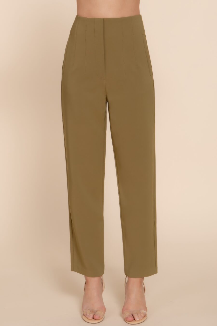 High waist pintuck detail long pants