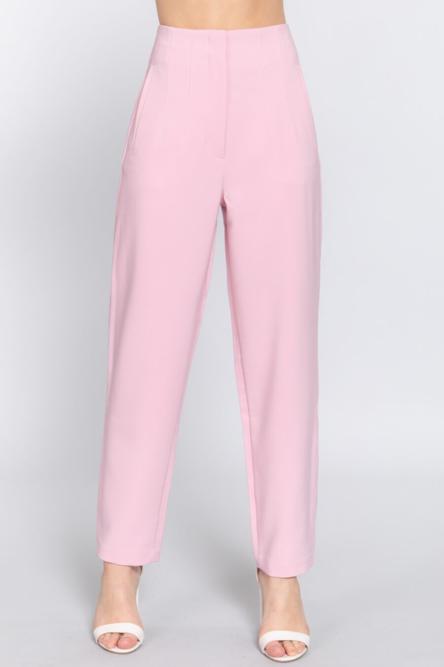 High waist pintuck detail long pants