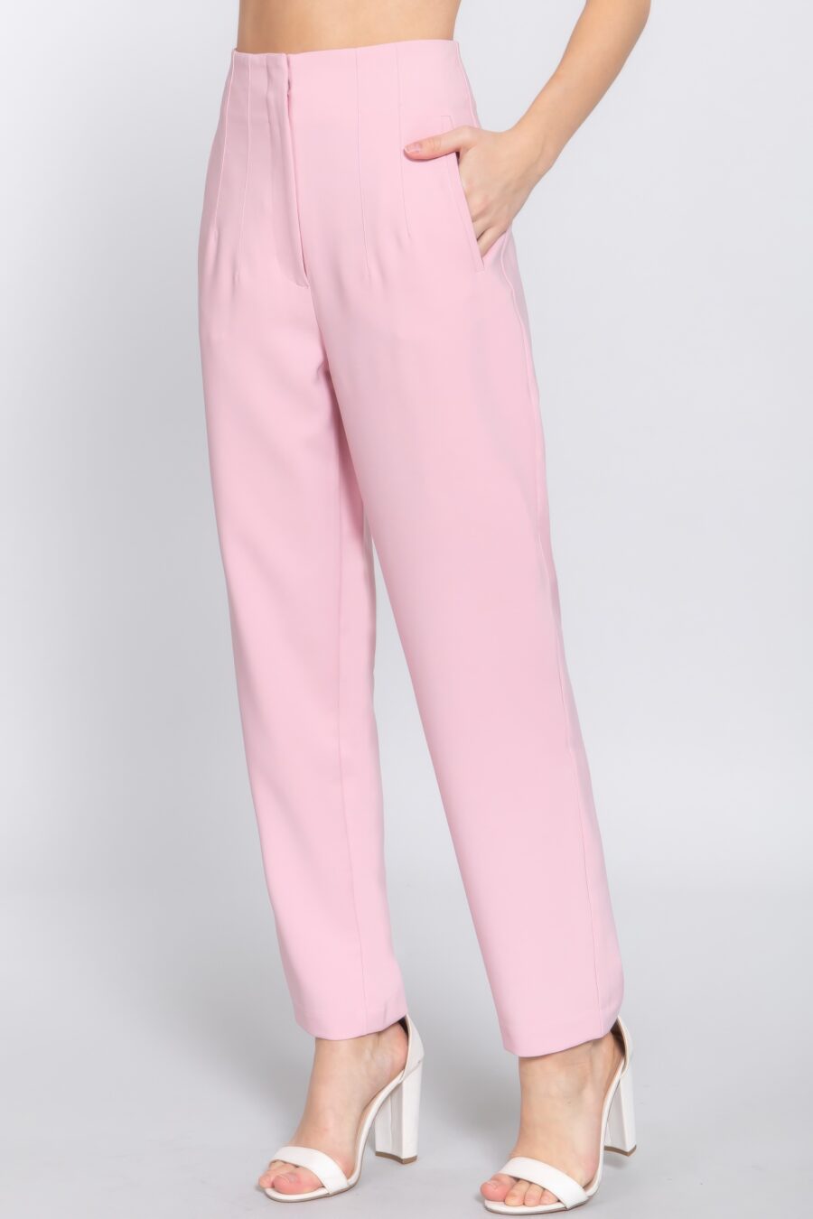 High waist pintuck detail long pants