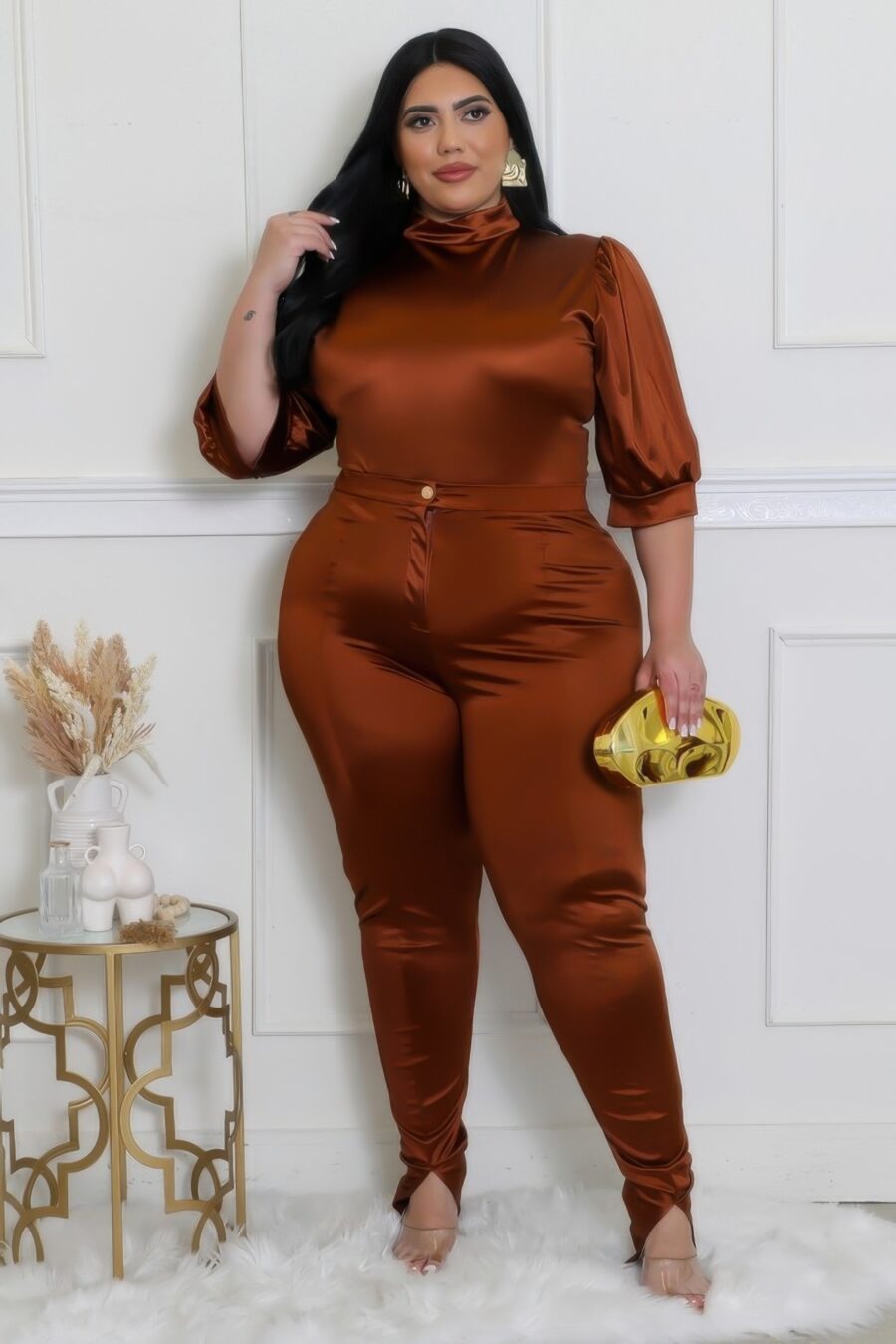 Two piece set, semi-stretch bodysuit