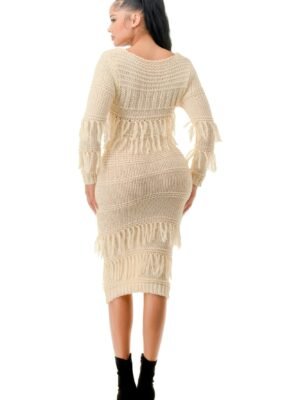 Knit Long Sleeve Fringe Dress