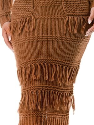 Knit Long Sleeve Fringe Dress