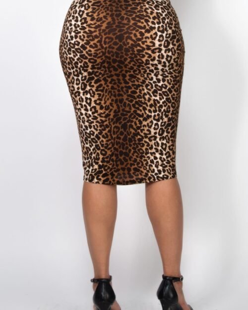 high-rise banded leopard midi skirt