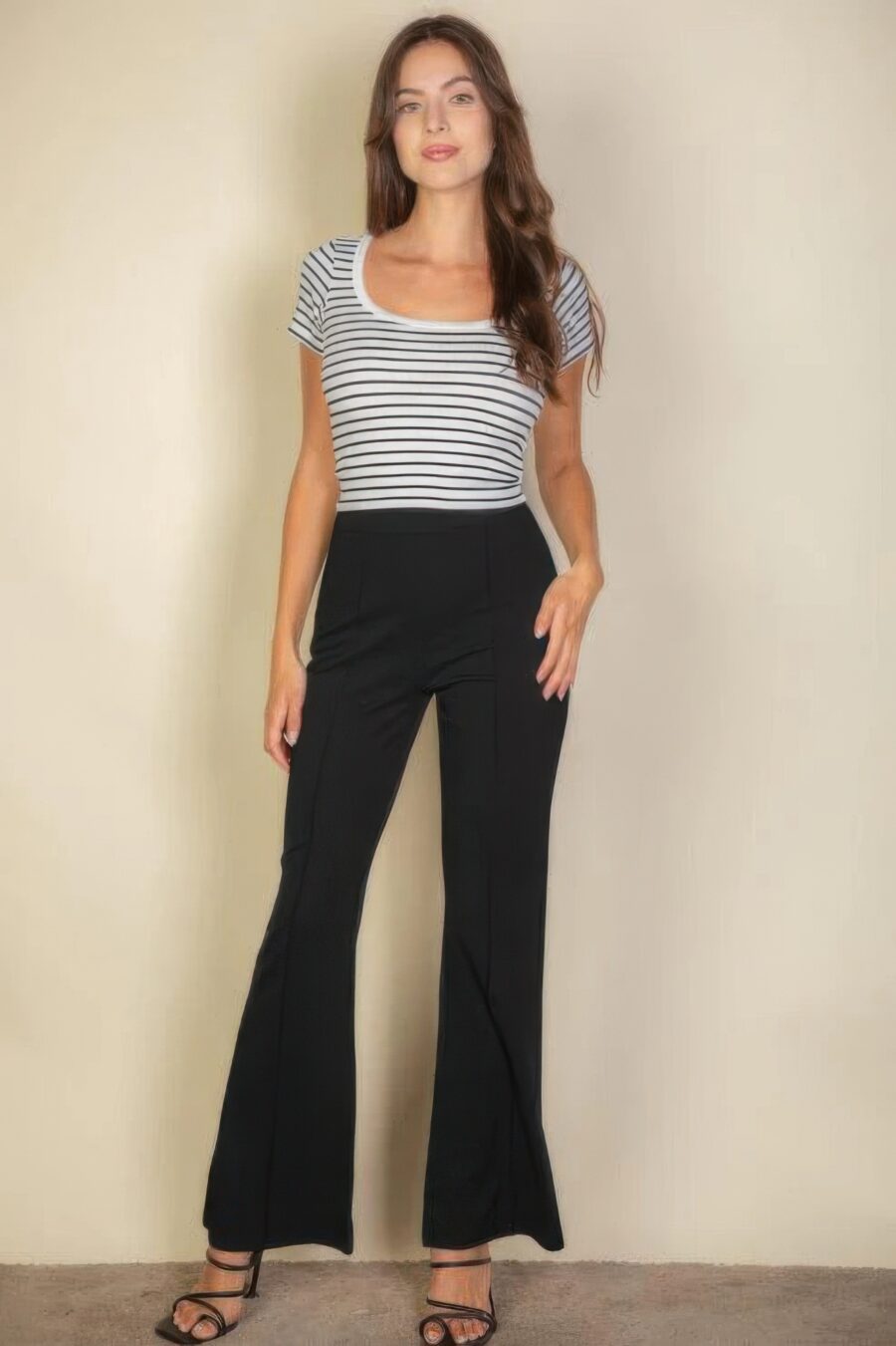 High waist stretch crepe flare pants