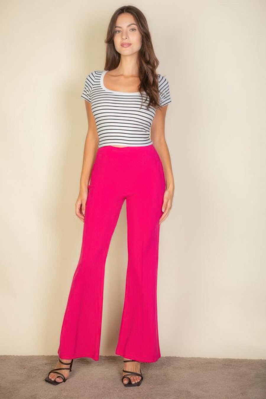 High waist stretch crepe flare pants