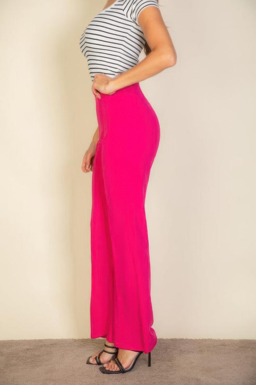 High waist stretch crepe flare pants