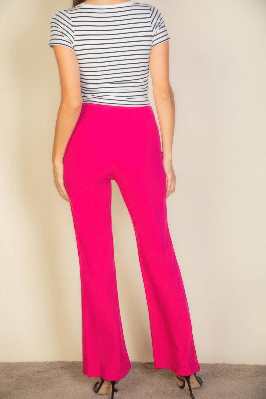 High waist stretch crepe flare pants