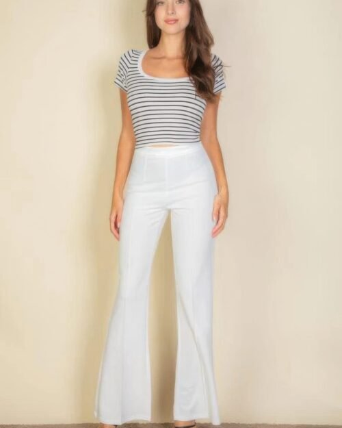 high waist stretch crepe flare pants