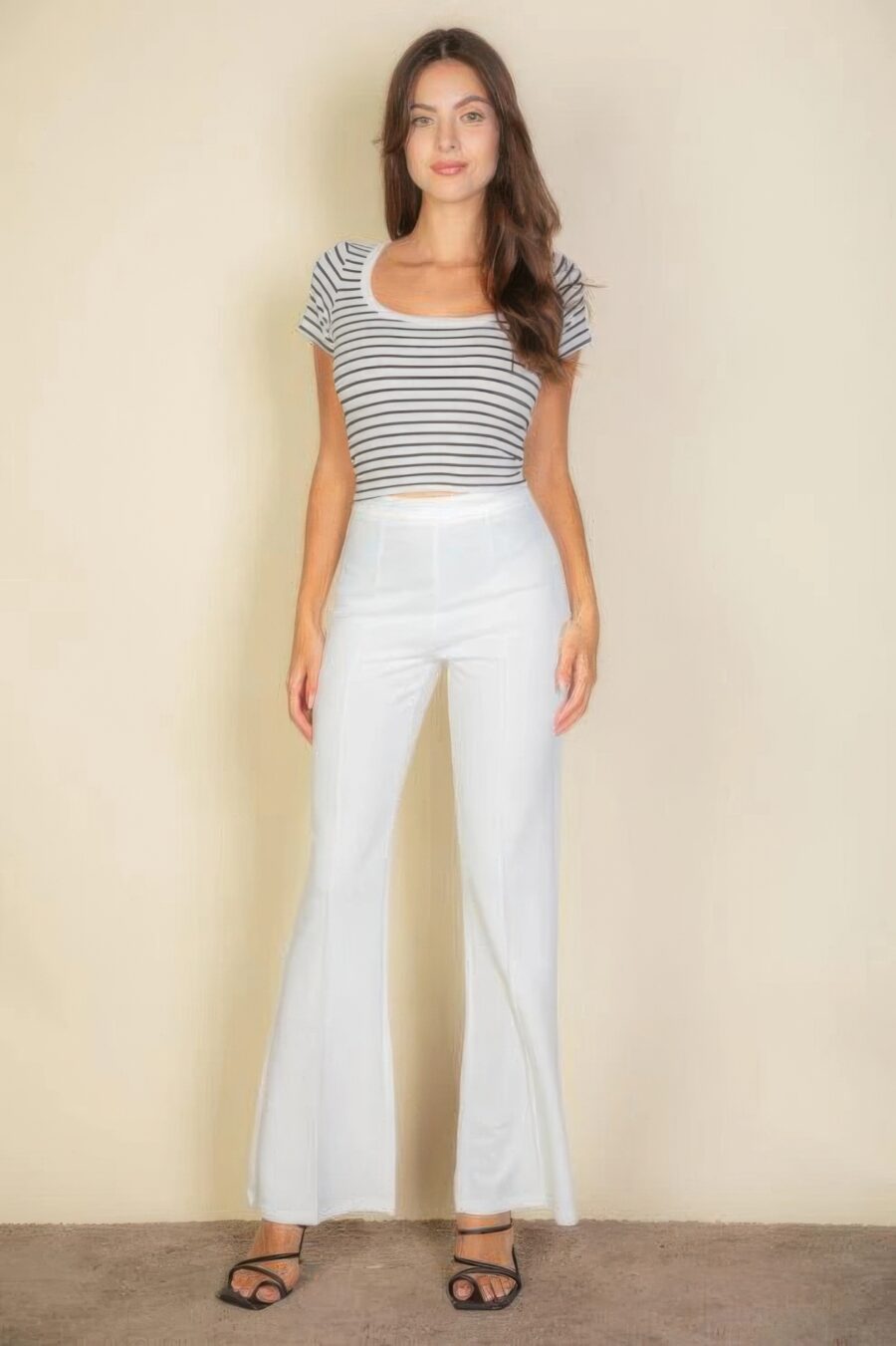 High waist stretch crepe flare pants