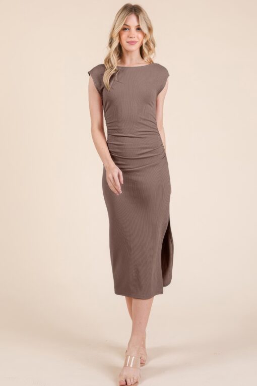 Cap Sleeve Boatneck Open Back Midi Dress - Image 16