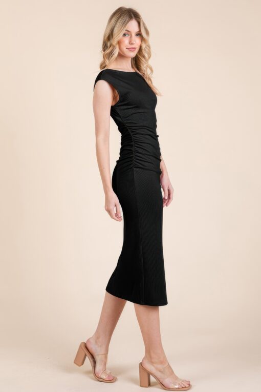Cap Sleeve Boatneck Open Back Midi Dress - Image 14