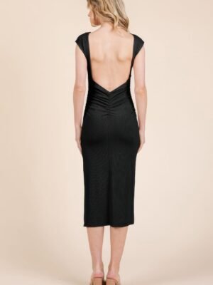 Cap Sleeve Boatneck Open Back Midi Dress Cap Sleeve Boatneck Open Back Midi Dress