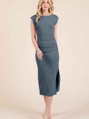 Cap Sleeve Boatneck Open Back Midi Dress Cap Sleeve Boatneck Open Back Midi Dress