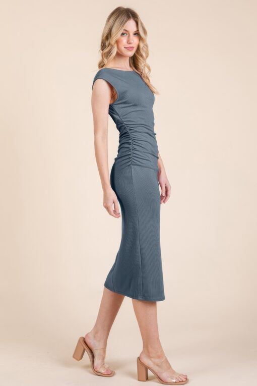Cap Sleeve Boatneck Open Back Midi Dress - Image 11