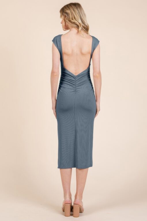 Cap Sleeve Boatneck Open Back Midi Dress - Image 12