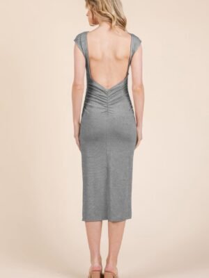 Cap Sleeve Boatneck Open Back Midi Dress Cap Sleeve Boatneck Open Back Midi Dress