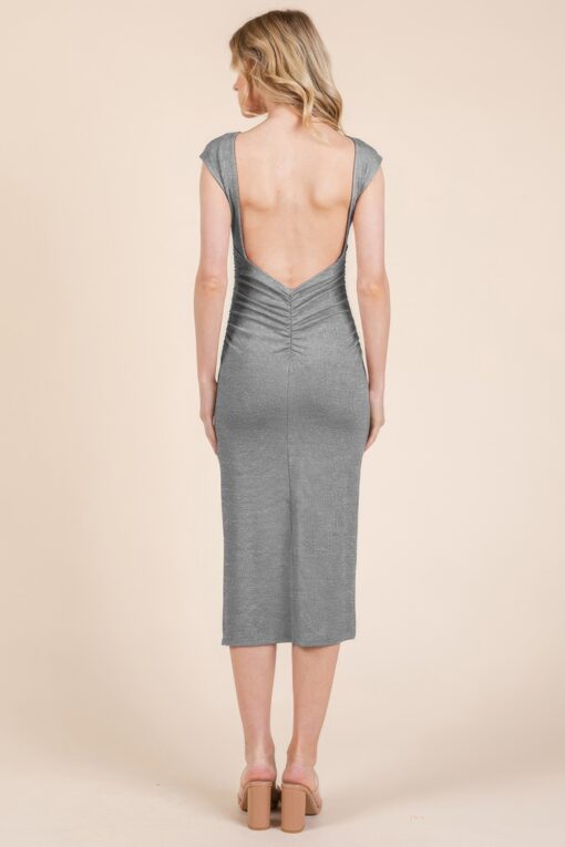 Cap Sleeve Boatneck Open Back Midi Dress - Image 9