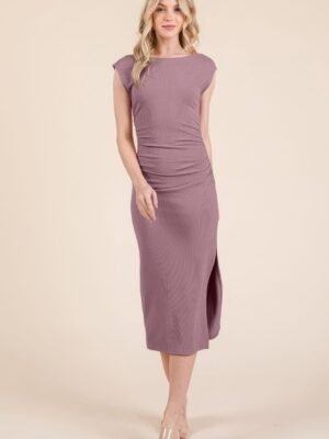 Cap Sleeve Boatneck Open Back Midi Dress Cap Sleeve Boatneck Open Back Midi Dress