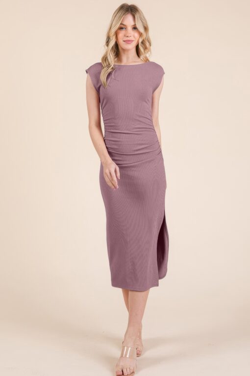 Cap Sleeve Boatneck Open Back Midi Dress - Image 4